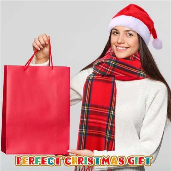 8PCS Christmas Santa Hat & Scarf Set - Buffalo Plaid Velvet Hats - Picture 7 of 8